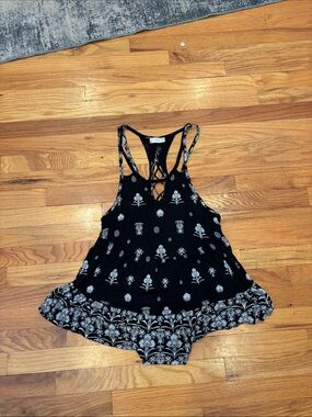 Free People Black Floral Lace-Up Racerback Tank